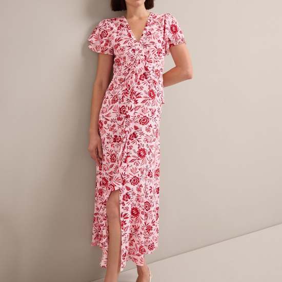 Vivienne Cotton Blend Maxi Dress - Pink Palm Floral Print